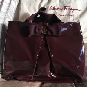 Ferragamo Selene Patent Oxblood Tote